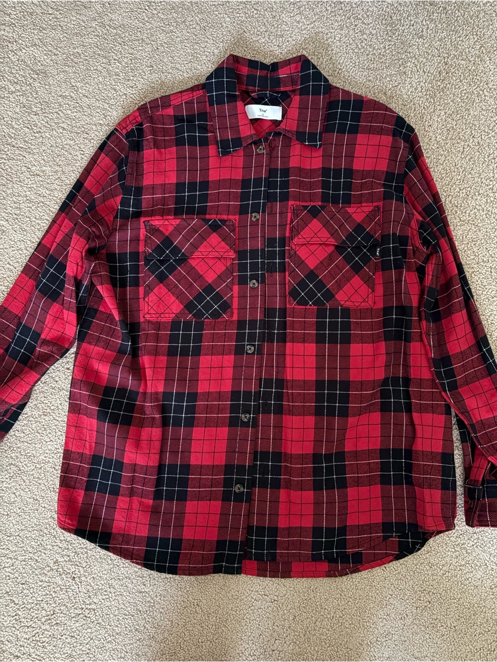 Aritzia Red and Black Plaid Button-Down Shirt